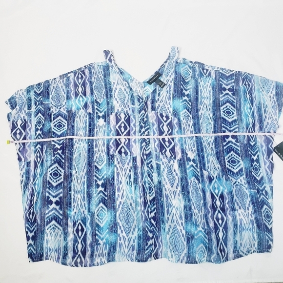 NWT Wendy Bellissimo Cold Shoulder Sheer Ikat Blouse Top - Picture 8 of 12